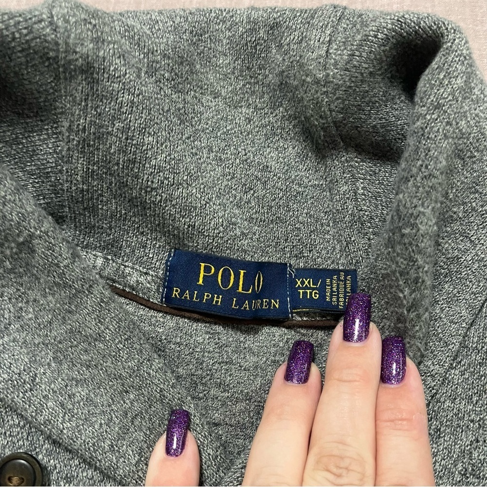 Polo Ralph Lauren Charcoal Button Collar Pull Over Sweater Size XXL Oversized - Picture 5 of 7